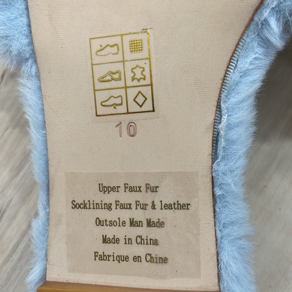 NWT JEFFERY CAMPBELL Facile Faux Fur Slides Baby Blue Pearl & Rhinestone Size 10 - Picture 6 of 10